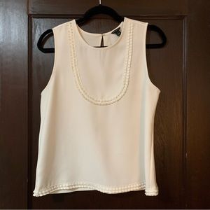 Ann Taylor Cream Tassel Crepe Tank